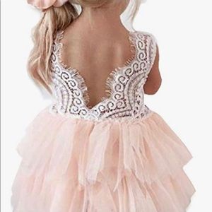 Backless A-line lace flower girl dress. Worn once